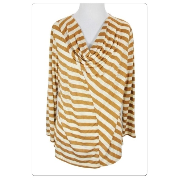 Ellen Tracy draped neck asymmetrical striped top size L - Picture 1 of 4